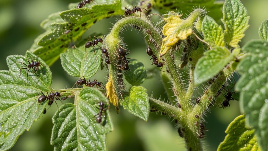 Pulgones en tomateras: identificación visual para un control natural eficaz.