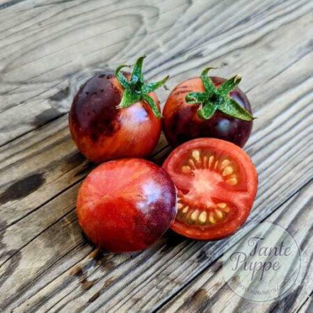 Racimos de Tomate Märchenglanz, cultivados de semillas orgánicas en Chile