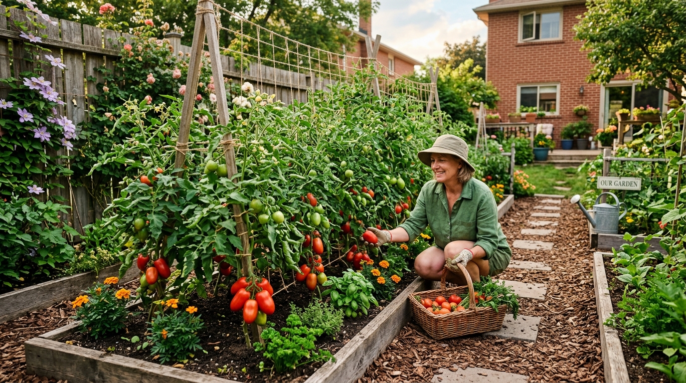 Cultivo de tomates con plantas guiadas mediante tutorado