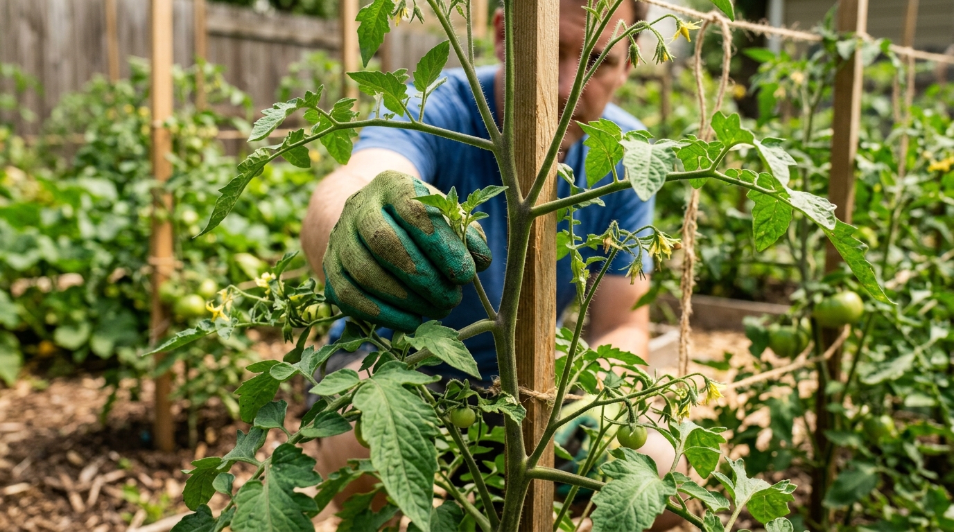 Poda de tomate y eliminación de brotes laterales