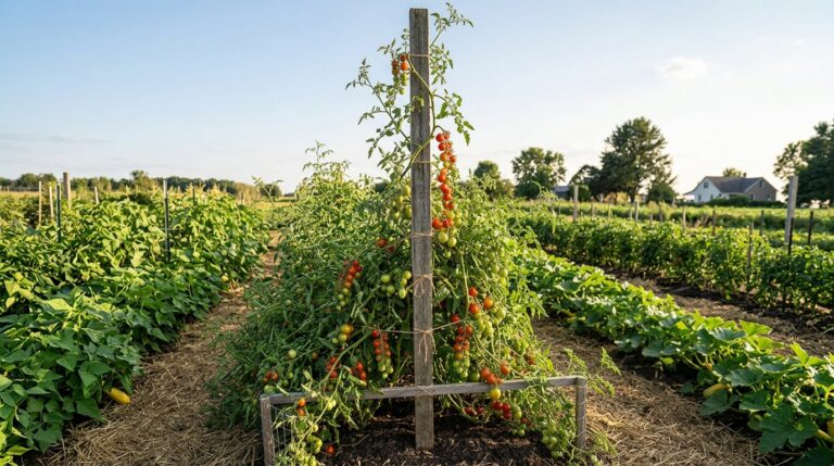 Planta de tomate indeterminado con tutor